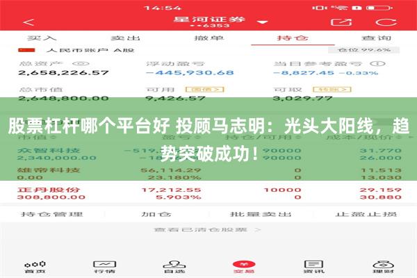 股票杠杆哪个平台好 投顾马志明：光头大阳线，趋势突破成功！